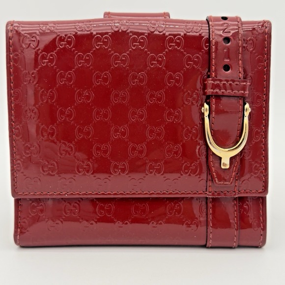 GUCCI Nice Micro GG Logo Patent Leather Bifold Wallet Red Authenticated